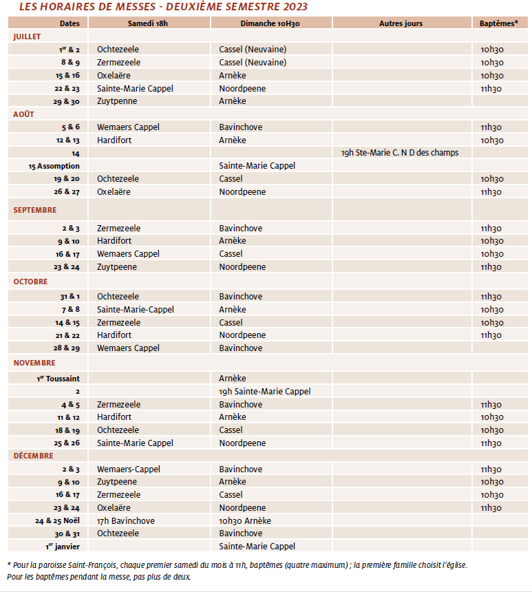 Messes 2eme semestre 2023